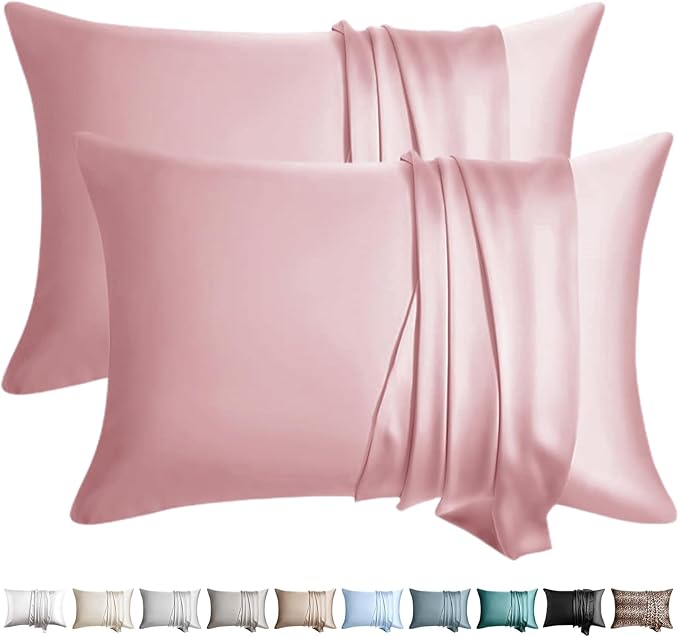 100% Silk Pillow Cases 2 Pack King Size Mulberry Silk Pillowcase for Hair and Skin Set of 2 Highest Grade 6A Silk Soft Breathable Cooling with Hidden Zipper, Pink