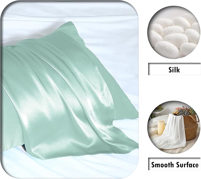 SUATIEN Mulberry Silk Pillow Cases Queen Size Silk Pillowcase for Hair and Skin with Zipper Soft Breathable Smooth Cooling Silk Pillow Case for Sleeping,Gifts for Women (Sage Green,20"X 30",1Pcs)