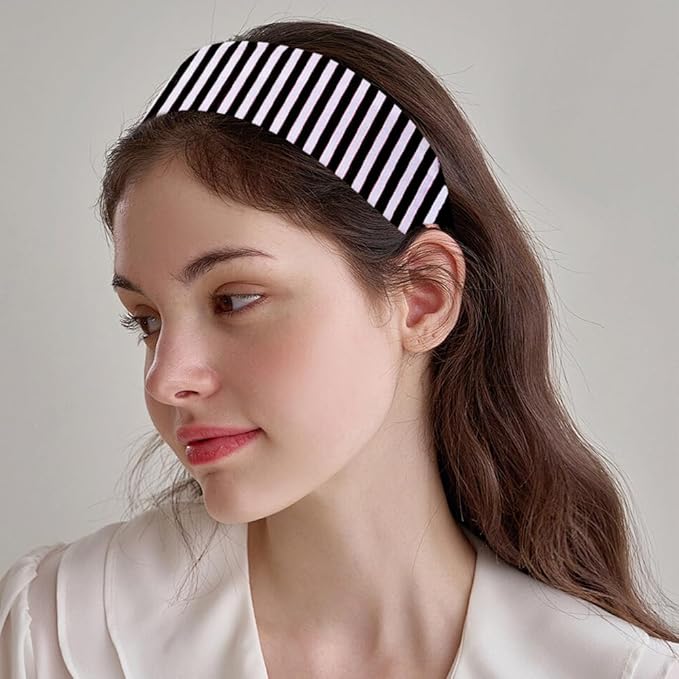 4PCS Striped Headbands for Women - Non-Slip Cotton Cloth Wide Elastic Stretchy Fashion Head Bands, Soft Fabric Hair Accessories for Yoga, Running, Workout