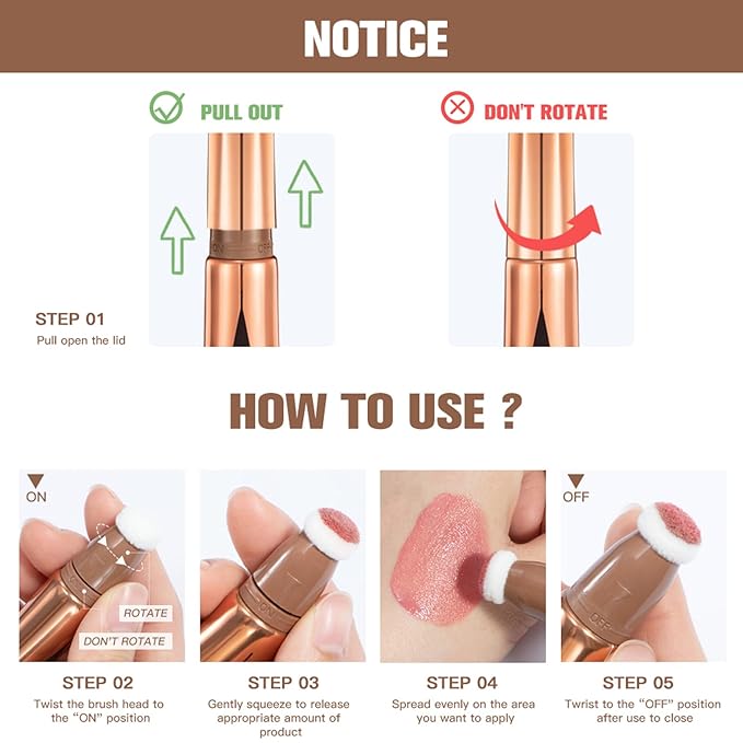 MEICOLY Contour Beauty Wand,Liquid Blush Stick Bronzer Cream with Applicator,Long Lasting Silky Smooth Blendable Contour Highlighter Wand,Cruelty Free,Contour +Blush,2PCS