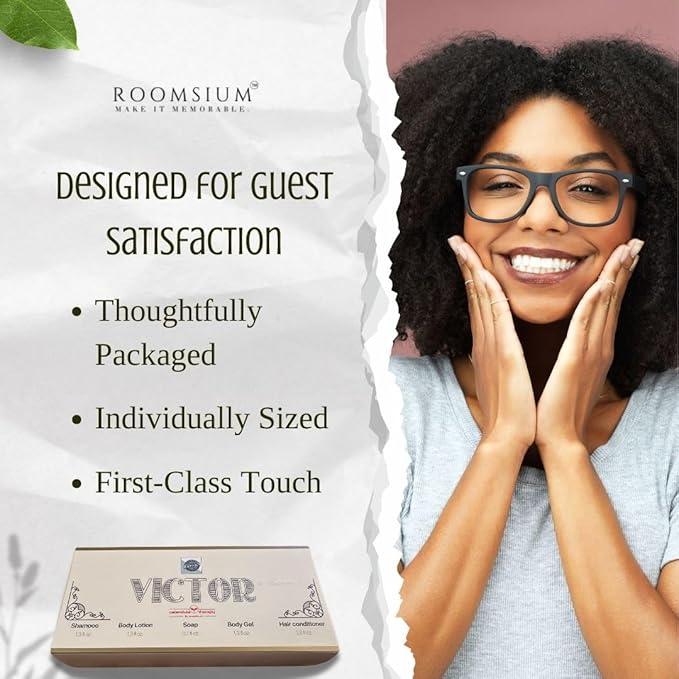Turkish Bath Set by Roomsium, Victor Box Hotel Amenities Set | Toiletries| Shampoo, Body Lotion, Body Gel, Hair Conditioner, Soap - Bathroom Pack for Hotels,Airbnb (125 Pieces - 25 Individual boxes)