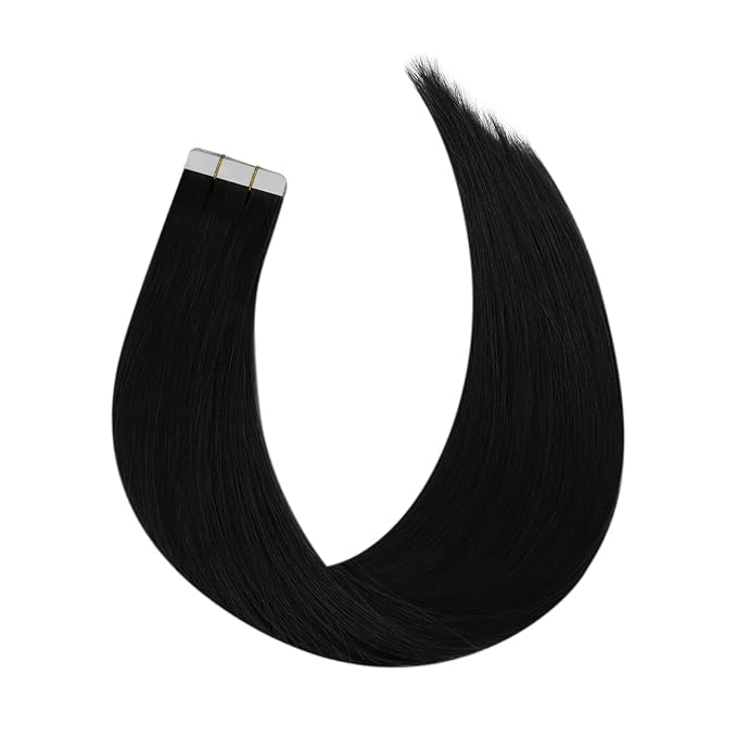 Full Shine 18Inch Black Virgin Tape in Hair Extensions Remy Tape in Human Hair Extensions Color 1 Black 25 Gram Seamless Unprocessed Skin Weft 10Pcs for Women