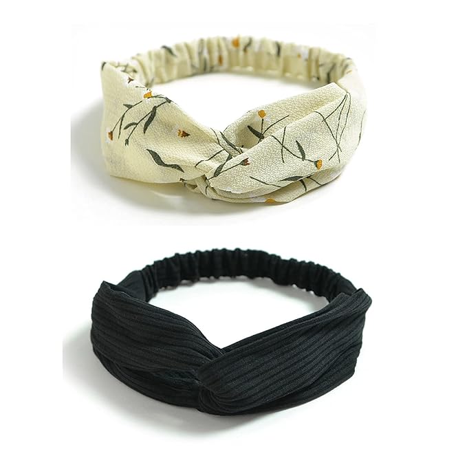 DRESHOW 10 Pack Boho Headbands for Women Girls Criss Cross Elastic Hair Band Twisted Head Wrap Floral Hair Accessories