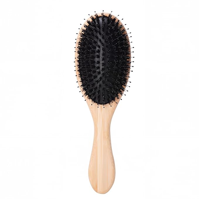 Lindale Boar Bristle Hair Brush for Women Men, Natural Bamboo Detangler Paddle Hairbrush for Hair Growth Beard Massaging Scalp, Reduces Static for Curly Hair with Ergonomic Handle