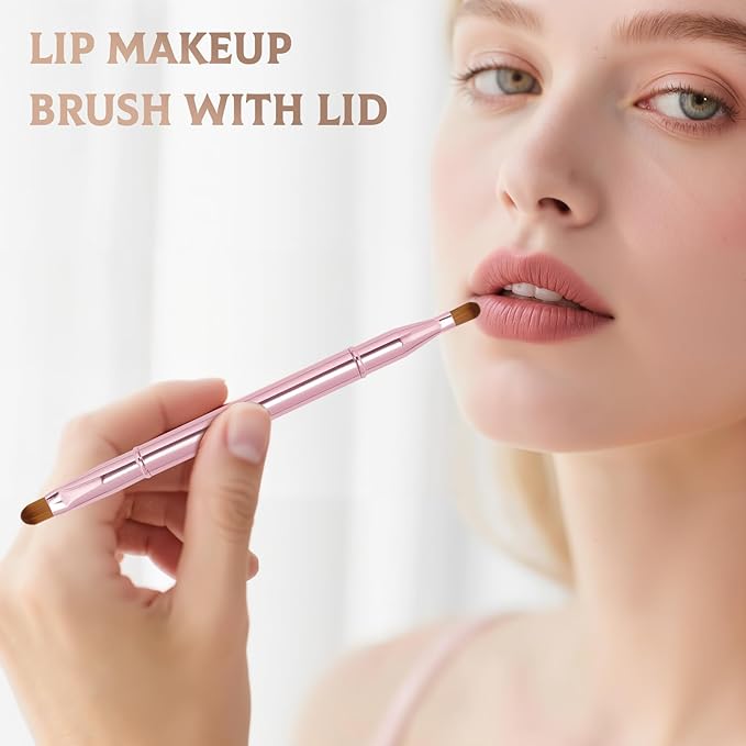 Unaone 2 Pack Lip Brush for Lipstick, Dual-Ended Lip Makeup Brush with Lid, Lipstick Brush for Lip Gloss