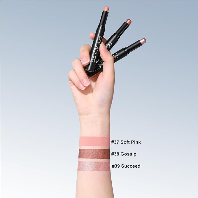 FOCALLURE 3PCS Cream Eyeshadow Stick Sets,Matte and Shimmer Eye Brightener, Light to Dark Pink Pencil,Long Lasting Eye Shadow Highlighter Makeup,Rose Hangover