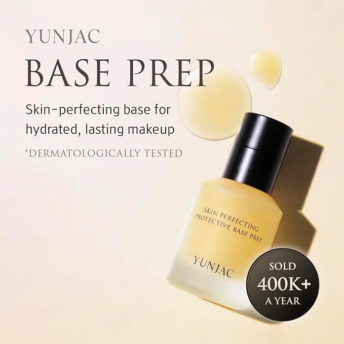 YUNJAC Base Prep (0.85 fl oz) - Grip Primer, Skin Perfecting Makeup Base for Korean Skin Prep. Silicone-Free, Serum Texture for Glowing, Flawless, and Long-Lasting Makeup
