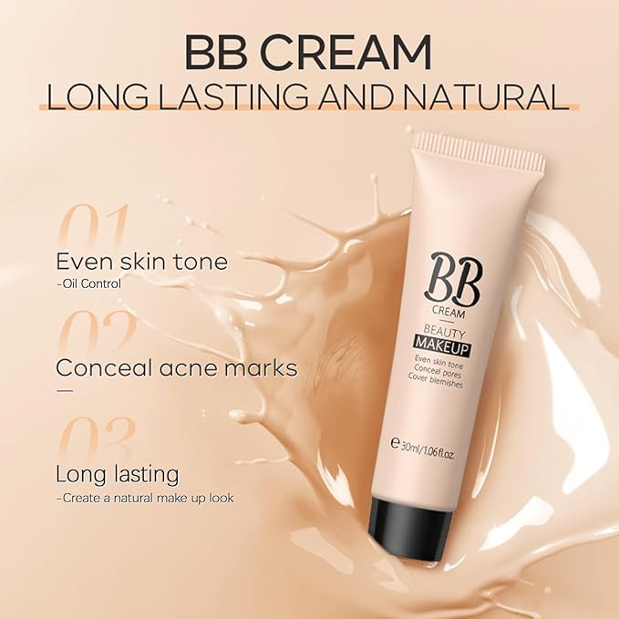 KWOLYKIM 2PCS Hydrating Makeup BB Cream, Tinted Moisturizer Face Makeup BB Cream Foundation Waterproof Concealer Clean Brighten Color Correcting Cream Nude Makeup Long Lasting for All Skin(Tan)