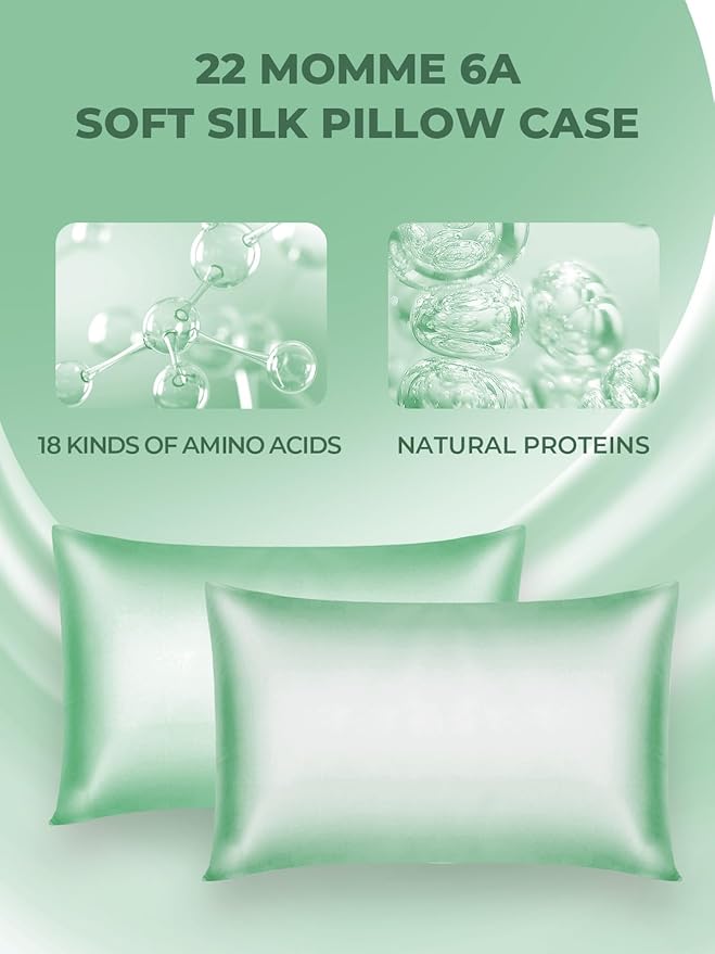 Mulberry Silk Pillowcase for Hair and Skin, SGMSILK 22 Momme Natural Silk Pillow Cases with Zipper, 6A Soft and Smooth Single Sided Pure Silk Pillow Cover (Light Green, Standard 20"x26")