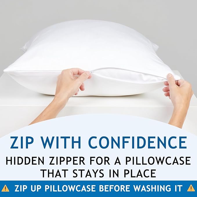Pillow Cases - 100% Viscose Derived from Bamboo - Cooling Pillowcase - King Size, Gray, Set of 2 Zippered - for Hot Sleepers - Soft Pillow Covers - by Vegan Silk