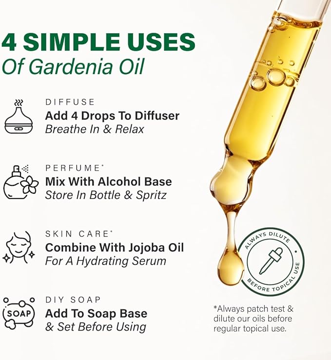 KUKKA Gardenia Essential Oils - 4 Fl Oz - for Hair, Skin, Diffuser, Aromatherapy & DIY Soap Making Scent