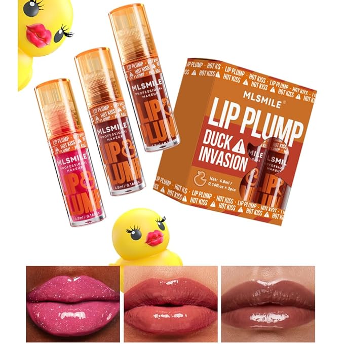 Hydrating Plumping Lip Oil Set, Natural Lip Gloss Plumper with Ginger, Transparent Moisturizing Lip Balm, Tinted Lip Plumper Gloss Make Lips Fuller, Vegan Lip Makeup (Set B, 3Pieces)