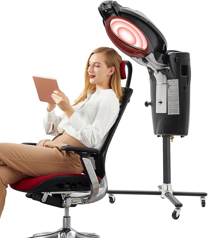 Hair Steamer Professional Hair Salon Steamer with 12 Color Light & Ozone，Adjustable Height Hair Steamer with Wheels (Black)