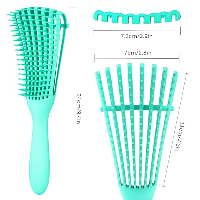 Detangling Brush for Afro American/African Women's Textured 3a to 4c Kinky Wavy/Curly/Coily Hair - Scalp Massaging Comb for Wet/Dry/Oily/Thick/Long Hair (3 pcs, 3-Green)