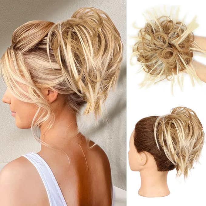 HMD Tousled Updo Messy Bun Hairpiece Hair Extension Ponytail with Elastic Rubber Band Updo Ponytail Hairpiece Synthetic Hair Extensions Scrunchies Ponytail Hairpieces for Women