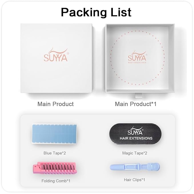 SUYYA Invisible Tape in Hair Extensions Human Hair Jet Black Seamless Injected Hand-Tied Pro Quality Virgin Human Hair 20PCS 50G/Pack Straight Tape Ins(22 inch #1 Jet Black)