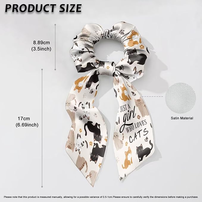 Cat Scarf Scrunchies for Women Paw Print 2 Piece Knotted Bow Hair Scrunchies Lightweight Bow Hair Tie with Knot Non Damage