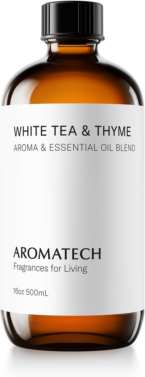 AromaTech White Tea and Thyme Aroma Essential Oil Blend: Luxury Hotel Inspired Aromatherapy with Tea Leaf, Fresh Thyme & Amber for Ultrasonic Diffusers & Nebulizers - 16 fl oz, 500 mL