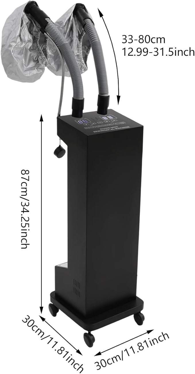 Hair Steamer, Professional Micro Mist Hair Color Processor with 2 Vaporizing Caps, 650W Vertical Hair Care Machine with Rolling Wheels, Salon Spa Equipment for Deep Hair Care Repair, Hair Styling