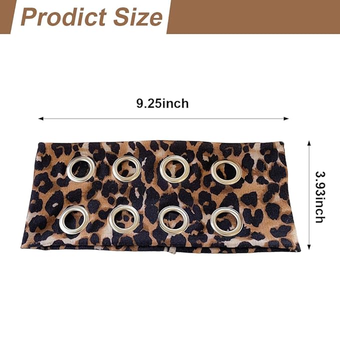 2pack Leopard Grommet Wide Headband Y2K Punk Hollow Out Eyelets Metal Hairband Leopard Print Elastic Hair Accessories For Women Girls