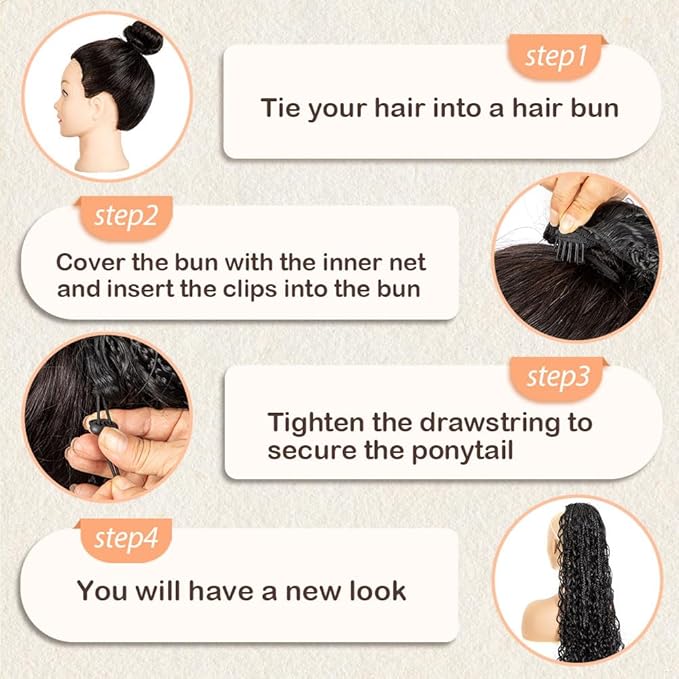 Drawstring Ponytail for Women 24 inch Boho Braids with Long Wavy Hair Ponytail Extension Clip in Synthetic Hair Extensions Ponytail for Daily Use (T1B/30#, 24 Inch)