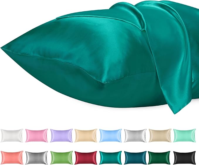 Lirex Satin Pillowcase for Hair and Skin, Super Soft and Cooling Similar to Silk, 2 Pack Standard Size 20"X 26" Pillow Cases with Envelope Closure, Gifts for Women Men, Aquamarine