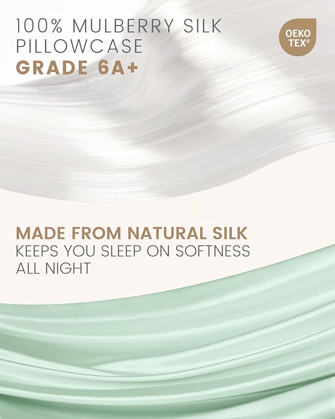 THXSILK Set of 2 Silk Pillowcase for Hair and Skin, 100% Mulberry Silk Bed Pillowcase Ultra-Soft, Hypoallergenic Soft Breathable Silk Pillow Case with Hidden Zipper, King Size 20"x36", Turquoise Green