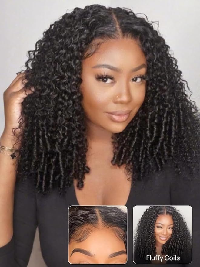 Julia Hair 7x5 Lace Water Curly Texture Wig With Finger Coil Ends Glueless Wigs Human Hair Put On and Go Invisible Lace Pre Plucked Pre Cut Bleached Knots Natural Hairline 24 Inch