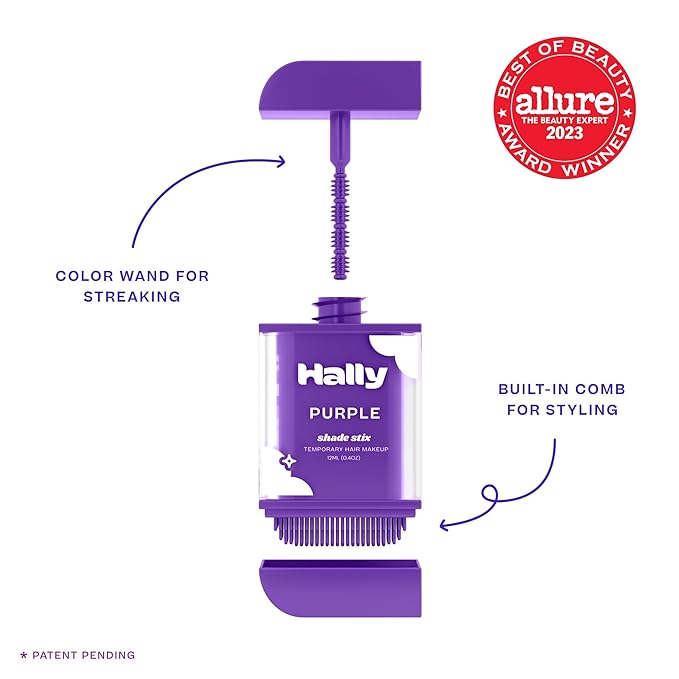 Hally Hair Temporary Hair Color, Shade Stix (Purple) - Hair Makeup Accessories for Kids, Teens & Adults - 12 ml Washable Hair Chalk & Dye for Festivals, Sporting Events & Parties
