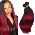 Ombre Bundles Human Hair Burgundy Straight Bundles 12 14 16 Inch Niegmeag 2 Tone Black and Red Bundle Double Weft 1B99J Straight Bundle Hair Weave 150g