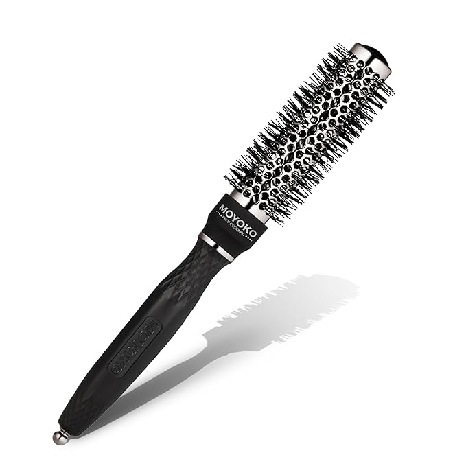 Silver Arch Round Brush for Blow Out (25mm) Professional Metal Small Round Hair Brush for Blow Drying Short Hair with Sectioning Pin, Salon Quality, Anti-Static Ionic Technology