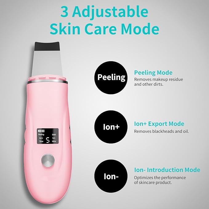 Skin Scrubber Facial Spatula - 4-in-1 Deep Cleansing Tool for Pore Extraction, Fast Charging Dock Blackhead Remover Face Spatula for Facial Skincare Women Gift (Pink)