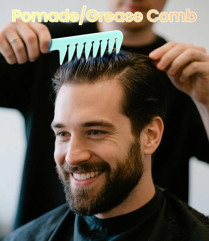 6PCS Professional Hair Comb Set for Women & Men Rat Tail, Wide & Fine Tooth Combs for Curly Hair, Braiding, Barber Styling, Cutting & Parting (Green)