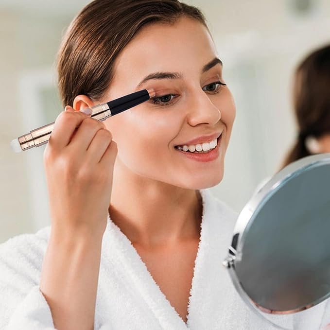 white Eyeshadow Stick And Sponge Makeup Brush Cream Shimmer Smooth Shadow Pencil Eyeliner Long Lasting Waterproof Eye Shadow Highlighter Stick Hypoallergenic Multi-Dimensional Eyes Look ( # 01)