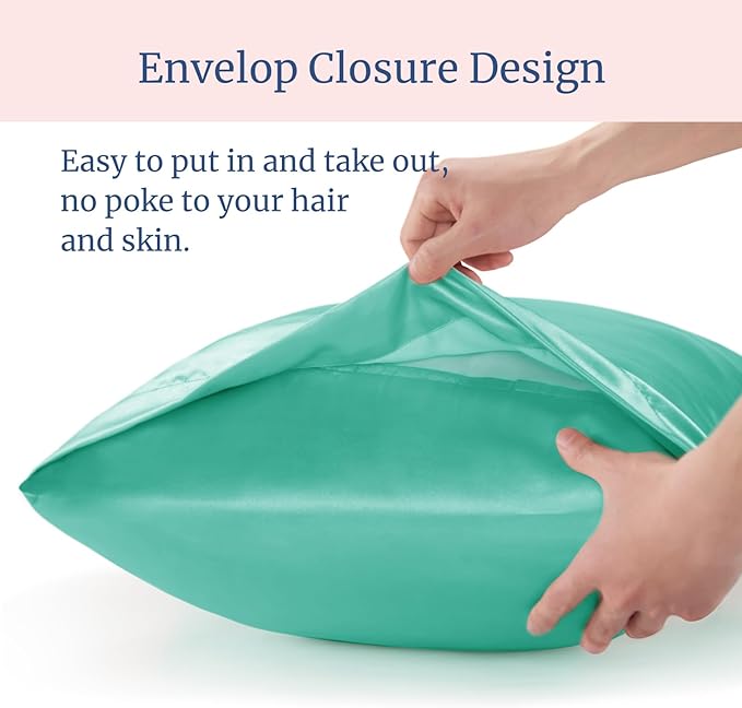 BEDELITE Satin Pillowcase for Hair and Skin, Super Soft Similar to Silk Pillow Cases 4 Pack with Envelope Closure, Cooling Pillowcases for Women Men (20"x40" King Size, Turquoise)