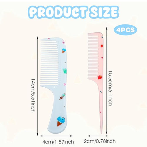 4Pcs Toddler Comb Set, Small Cute Fine Tooth Comb & Rat Tail Comb for Kids Styling, Mini Hair Comb Plastic Parting Combs, Anti-Static Hairdressing Comb for Baby Girl Wet Dry Hair (Pink Blue)