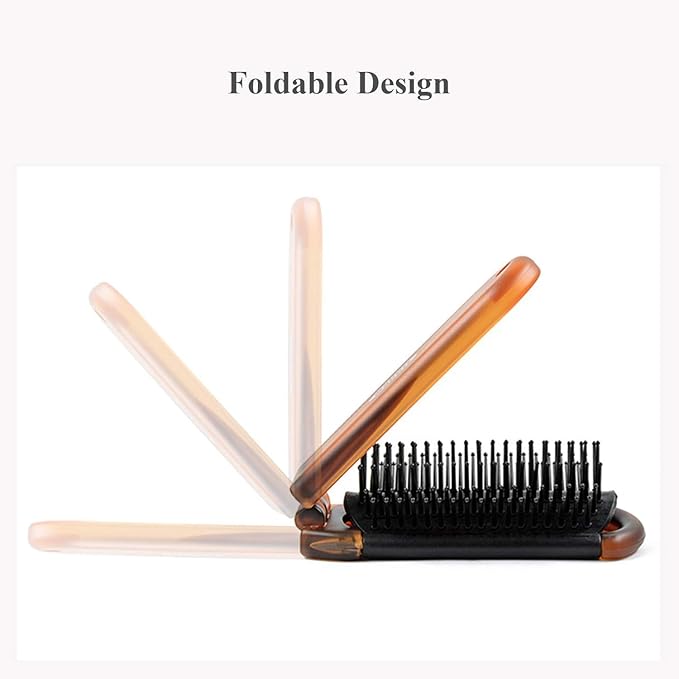 3-Pack Travel Hair Brush for Women, Mini Folding Hair Brush for Wet & Dry, Ultrasoft Small Pocket Mirror Brush for All Hair Types