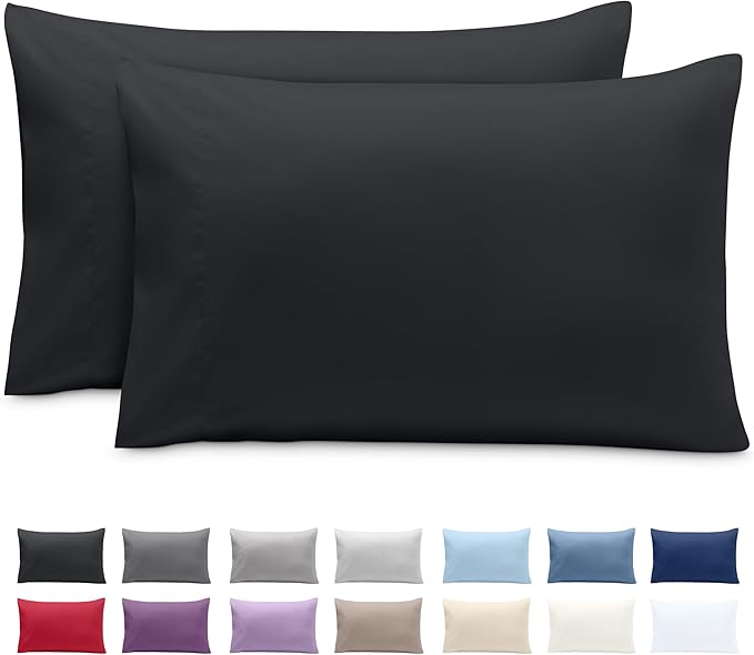 Bare Home Microfiber Pillow Cases - Queen Size Set of 2 - Cooling Pillowcases - Double Brushed - Easy Care - Envelope Closure (Queen Pillowcase Set of 2, Black)