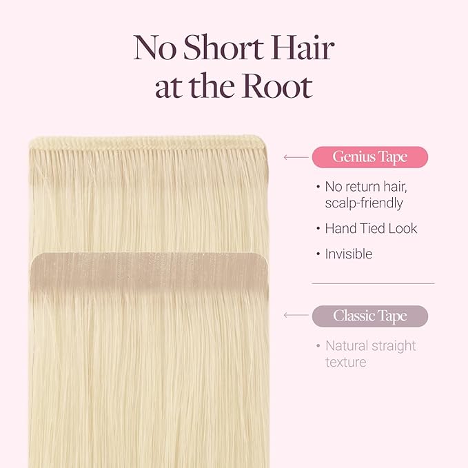 GOO GOO Genius Tape in Hair Extensions, Hand Tied Tape Weft, 60A Platinum Blonde, 20inch 50g 20pcs, Remy Human Hair, Seamless Invisible Tape, Natural Blend, Lightweight