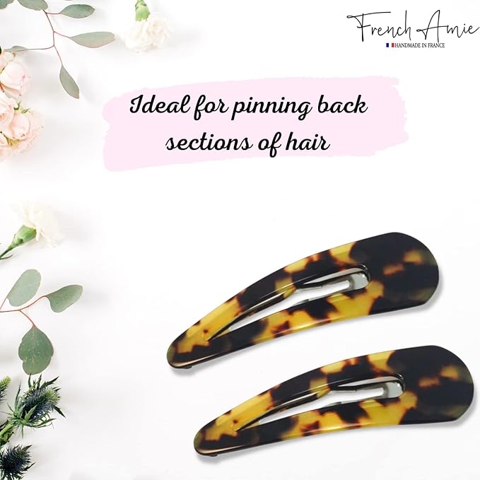 French Amie Clic Clac Large Handmade Celluloid Acetate Set of 2 Snap Hair Clips No Slip Side Slide-in Barrette for Women and Girls (Tokyo)