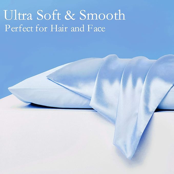 Silk Pillowcase for Hair and Skin 2 Pack 100% Mulberry Silk Bed Pillowcase Hypoallergenic Soft Breathable Both Sides Silk Pillow Case with Hidden Zipper, Pillow Cases (Queen, Blue)