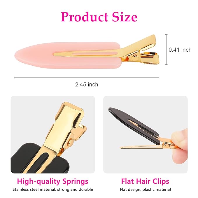 D 6 Pcs Creaseless Hair Clips No bend No Crease Hair Clip Makeup Clips for Women and Girls Flat Hair Clips for Hairstyling Salon Golden Handle