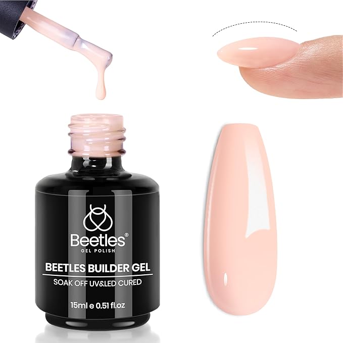 Beetles Pink Nude Builder Gel for Nails 7 in 1 Strengthener Gel for Nail Apex & Thickening Nail Extension DIY Salon at Home Beauty Gift Sets for Women Base Coat Top Coat Needed