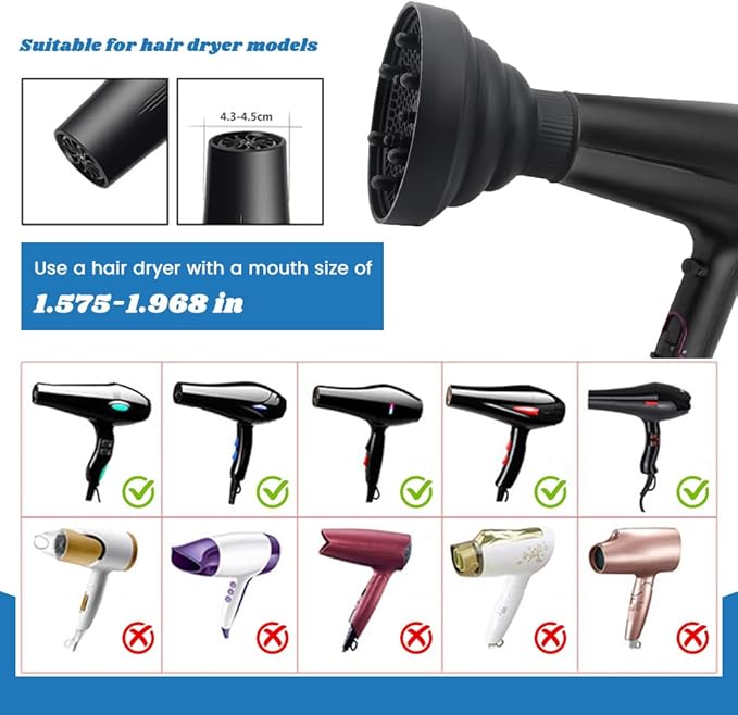Universal Foldable Hair Dryer Diffuser, Travel Hair Dryer Diffuser Attachment with Comb, Portable Hairs Diffusers Blow Dryers Attachment for Natural Thick Hairs(Color:Black)