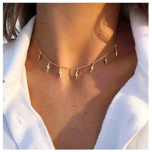 Boho Lighting Bolt Choker Necklace Gold Dangle Thunder Necklace Minimalist Collar Chain Necklace Weather Necklace Jewelry for Women and Girls