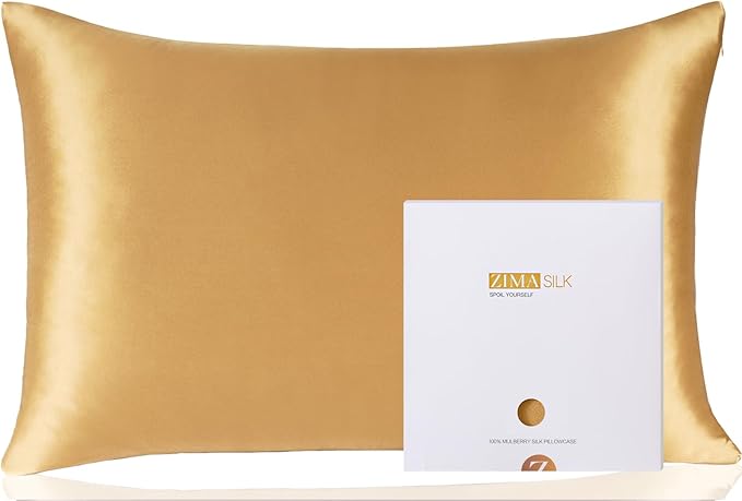 ZIMASILK 100% Pure Mulberry Silk Pillowcase for Hair and Skin,Both Side 19 Momme Silk, 1pc (Standard 20''x26'', Golden)