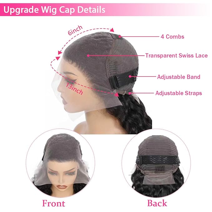 34 Inch 13×6 HD Lace Front Wigs Human Hair Water Wave 200 Density Lace Frontal Wigs Pre Plucked Deep Curly Human Hair Wig for Women Natural Black