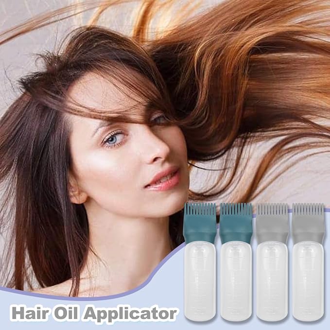 4 PCS Root Comb Applicator Bottle,Hair Oiling Applicator,Hair Oil Applicator Bottle for Hair Dye Shampoos Hair Salons.6oz (Grey+Green)