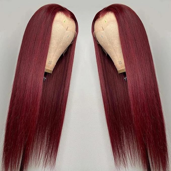 Burgundy 99J Lace Front Wigs Human Hair Pre Plucked Wine Red 13x4 Straight Lace Frontal Wig with Baby Hair for Black Women 150% Density Wig Colored Brazilian Virgin Hair Wig 18 Inch