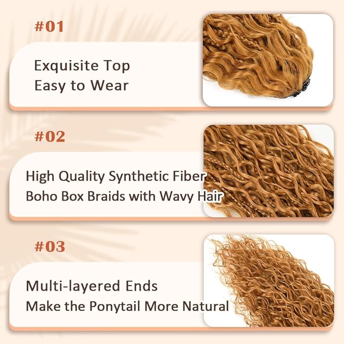 Drawstring Ponytail for Women Boho Box Braids with Long Wavy Hair Ponytail Extension Synthetic Hair Extensions Ponytail for Daily Use (27#, 24 Inch)